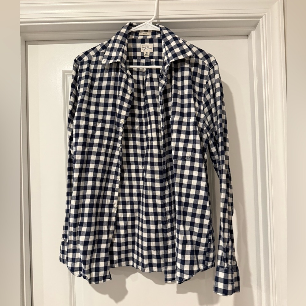 J. Crew Blue and White Checkered Shirt